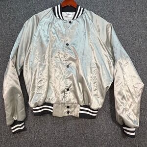 Auburn Sportswear Satin Bomber Sz L Mens Silver Grey CRLS Drama USA Made 80's